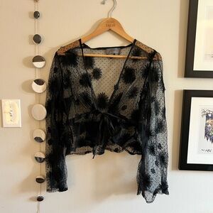 Anthropologie Floral Appliqué Tie-front Blouse